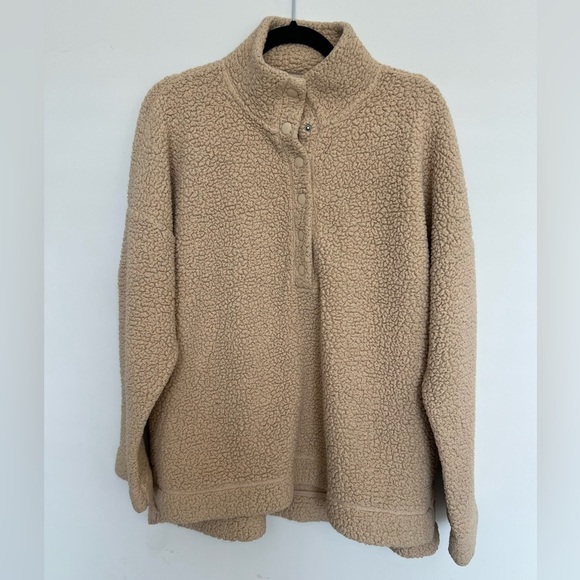 Aerie tan sherpa quarter button up pullover size M - Picture 1 of 4